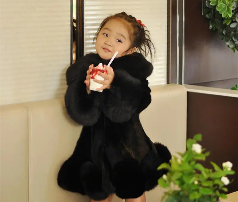 Free Shipping Baby Girls Winter Jacket Fur Thick Faux Fox Fur Coat for Girls Coats Kids Winter Outwear Fashion Parka Luxury - Цвет: as the picture