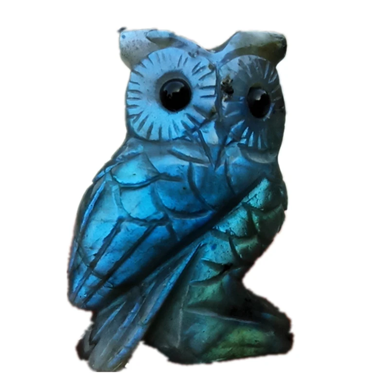 

Natural quartz crystal labradorite carving owl Halloween gift family decoration