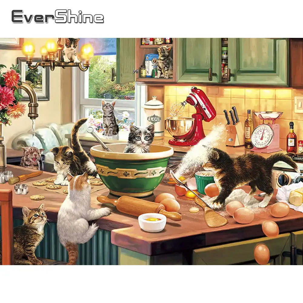 Evershine Diamant Peinture Chat Dessin Anime Plein Carre Strass Diamant Broderie Animaux Diamant Mosaique Point De Croix Decoration Aliexpress
