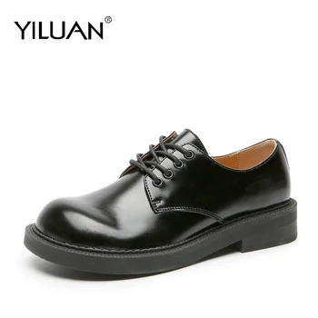 

2020 New Shoes Women Leather lace-up Thick Bottom Flat Platform Martin Shoes Student Spring Autumn Causal Shoes Flats Oxfords