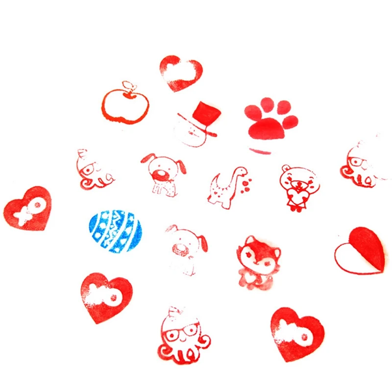 Round Multicolor Fun Cute Child DIY Scrapbook Kids Stamp Cartoon Rubber Stamps Scrapbooking Reward Toy 10 Pcs/set