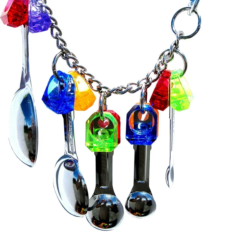 

Bird Toys Swing Parrot Cage Spoon Bell Hanging Climb Pet Parrot Toys Cockatiel Parakeet African Grey Bird Bites Chew Sound Toys