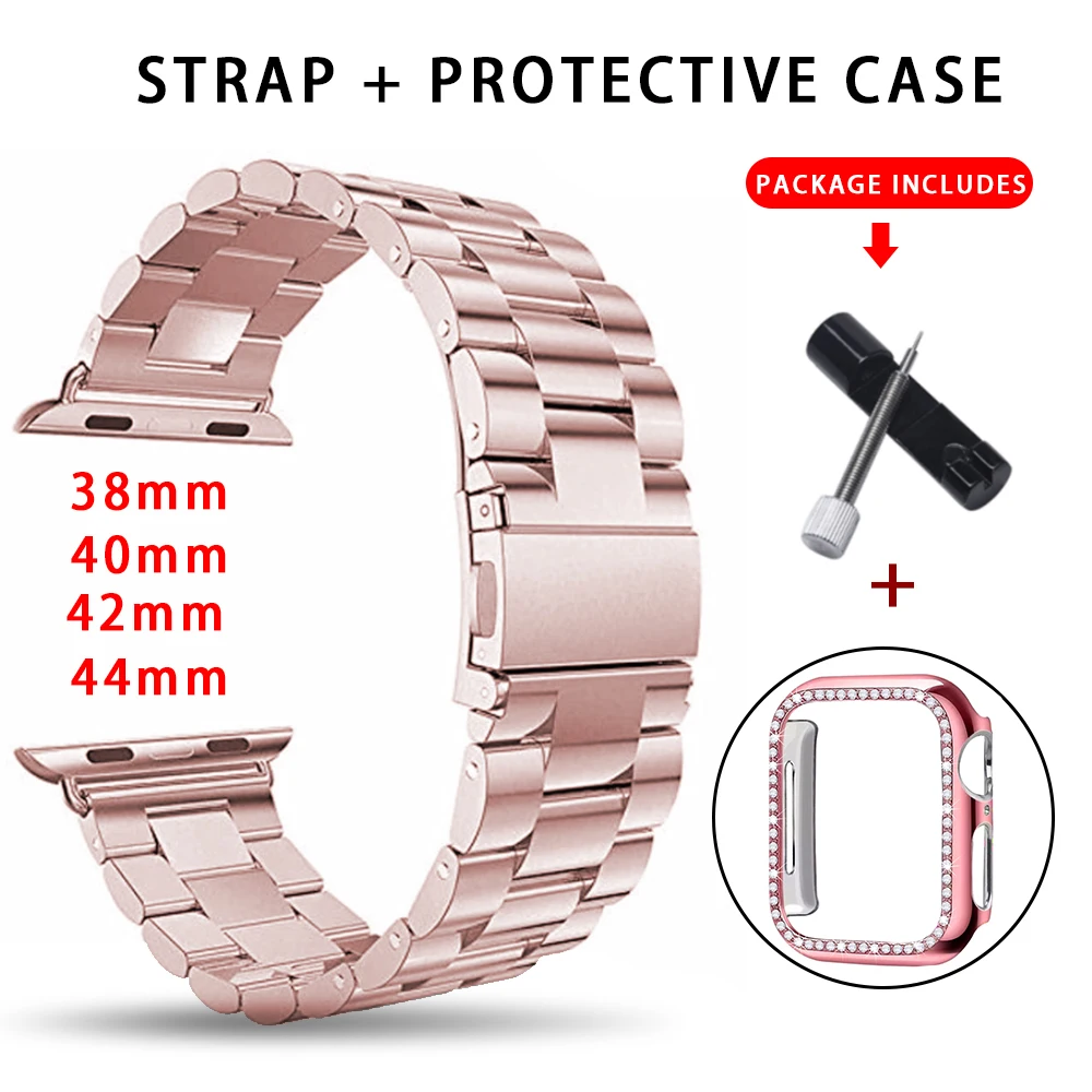 

Stainless Steel Strap for Apple Watch 4 5 40mm 44mm Metal pulseira Bracelet band applies to iwatch series 3/2/1 42mm 38mm