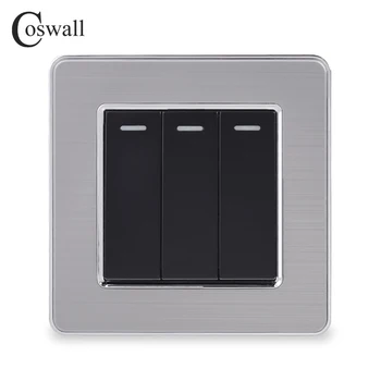 

Coswall Luxury Stainless Steel Panel 3 Gang 2 Way On / Off Light Switch 16A Pass Through Wall Switch AC 110~250V