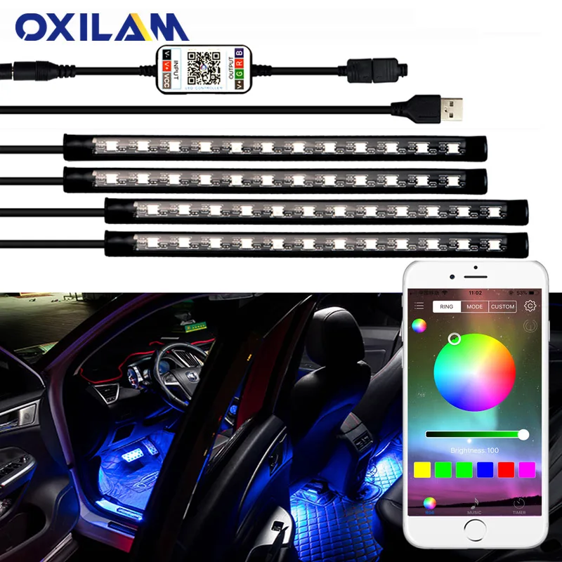 USB L/ámpara Ambiental Interior del Coche para Atm/ósfera Decorativa Automotriz de Iluminaci/ón