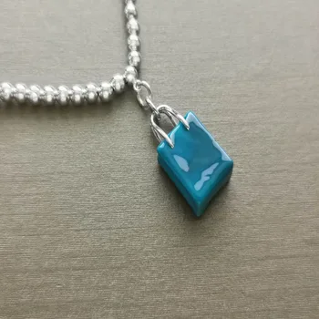 

S925 pure silver ms 1:1 fashion classic enamel blue bag charm beads