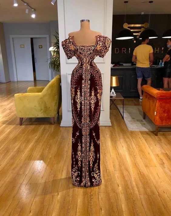 dinner dresses for ladies Off the Shoulder Dark Red and God Lace Evening Dresses платья знаменитостей 2020 New Zipper Back Floor Length Prom Dresses Evening Dresses