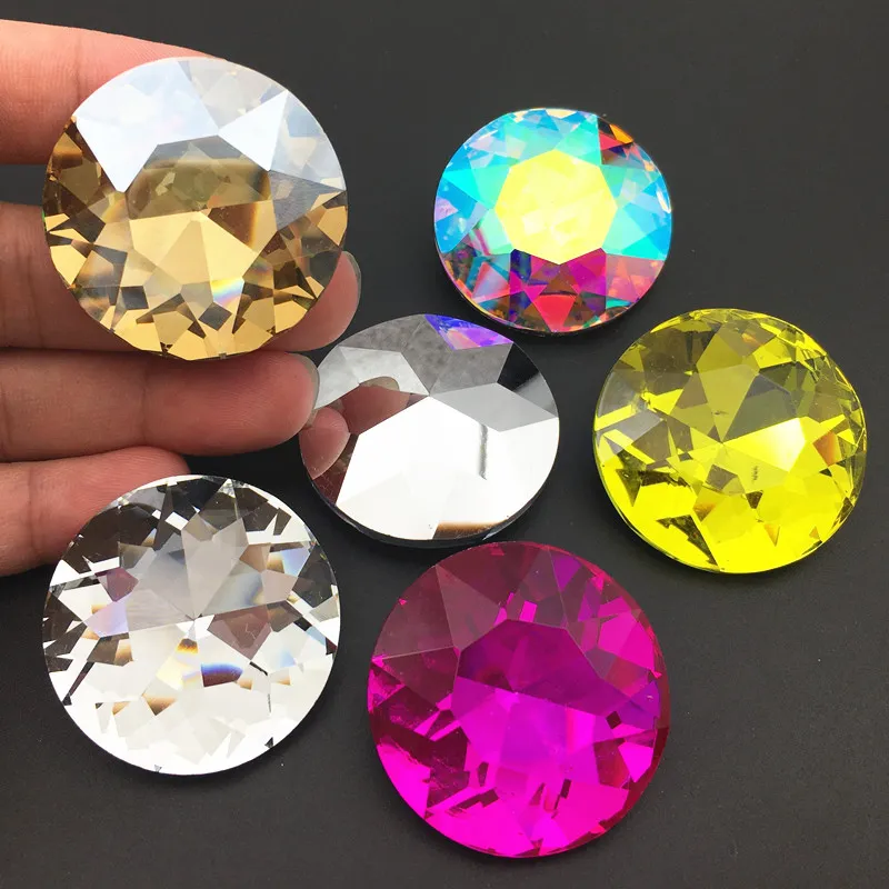 35mm Super Big Round Shape Rhinestone Pointback  Baoshihua Glass Crystal Fancy Stone Pointed back Flat Top Plated Colors