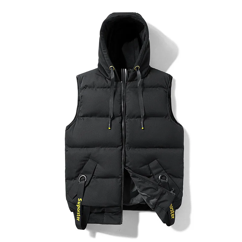 

2022 Winter New Duvet Vest Korean Loose Warm Youth Vest Men Hooded Vest Cotton-padded Jacket Coat Waistcoat Men Collar