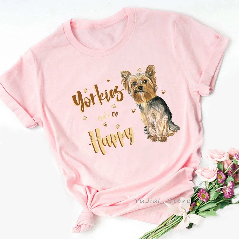 ICH Liebe Meine Yorkies Tier Druck T-shirt Frauen Kleidung Hunde Liebhaber Kawaii Kleidung T Shirt Femme Harajuku Hemd Kurzarm tops – Detail 5