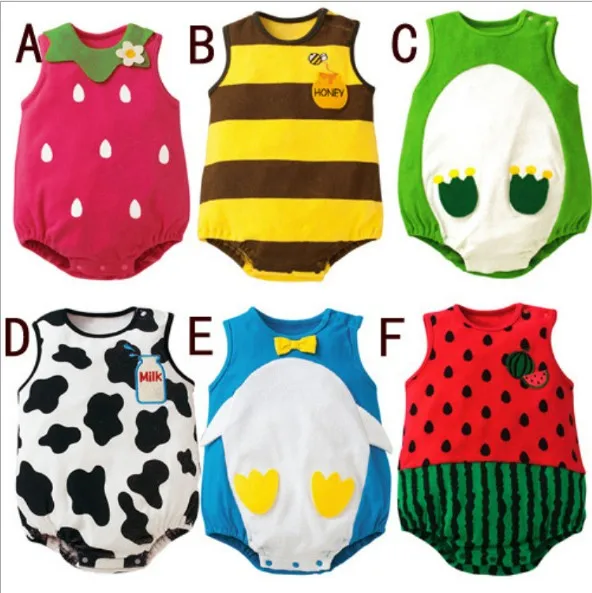 

Summer Baby Clothes Unisex Sleeveless One-pieces Infant Jumpsuits Playsuit Newborn Boys Girl Animal Strawberry Costume Cosplay