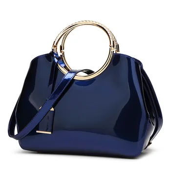

Azure blue black lacquer leather woman bag messenger bag handbag woman one shoulder bags