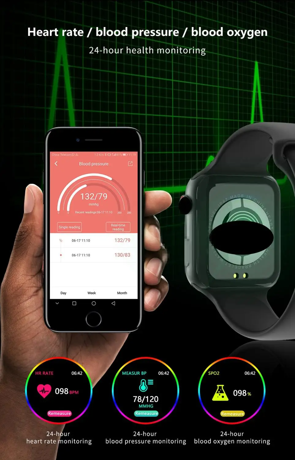 Bluetooth Смарт-часы Полный сенсорный экран для сердечного ритма монитор Smartwatch для Xiaomi IPhone PK IWO 8 Lite B57 P70 не Apple Watch