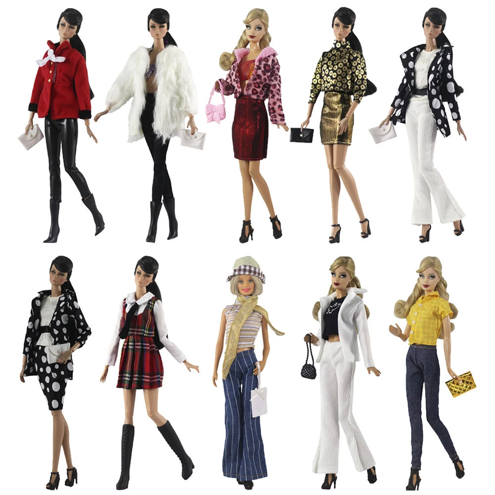 Outfit Accessories For 1/6 Dolls Barbie Clothes Model Suits Dressing Fashion Design Coat Bag Hats Shoes JJ 1 Set
