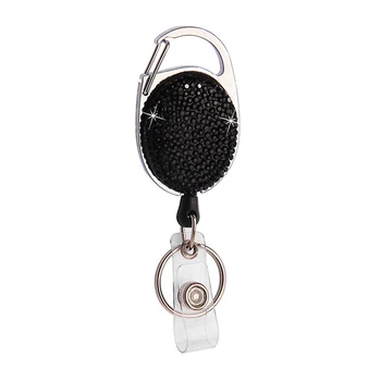 

Reel ID Card Clasps Gift Clip On With Belt Retractable Badge Holder Portable Name Tag Bling Rhinestone Recoil Key Ring Fashion