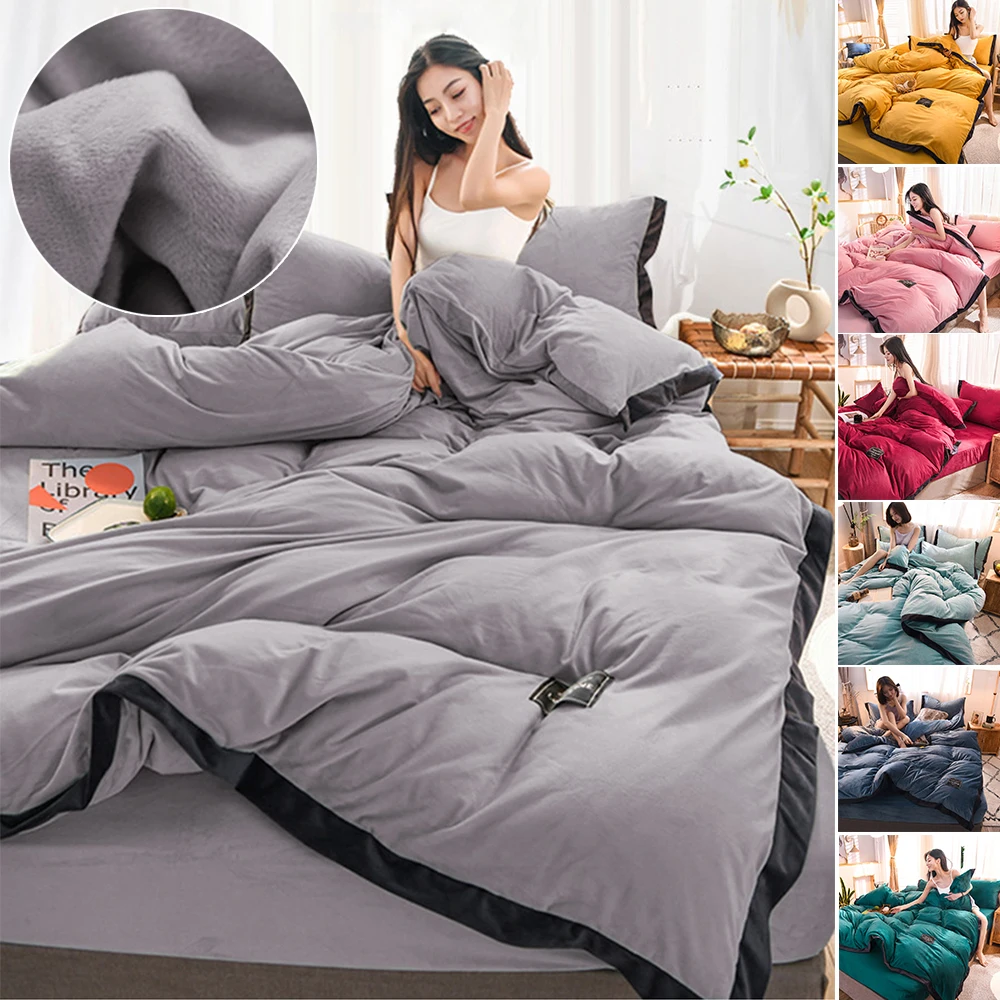 4 Pieces Bedding Set Decor European Flat Velvet Pillow Duvet Cover