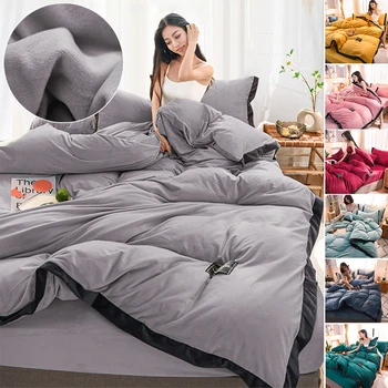 

4 Pieces Bedding Set Decor European Flat Velvet Pillow Duvet Cover Set King Queen Bedclothes Solid Kit Sheet Home Textile D40
