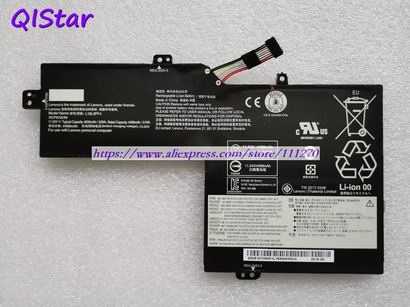QISTAR 11,34 V 4630mAh настоящий Аккумулятор для ноутбука L18L3PF4 для ноутбука lenovo
