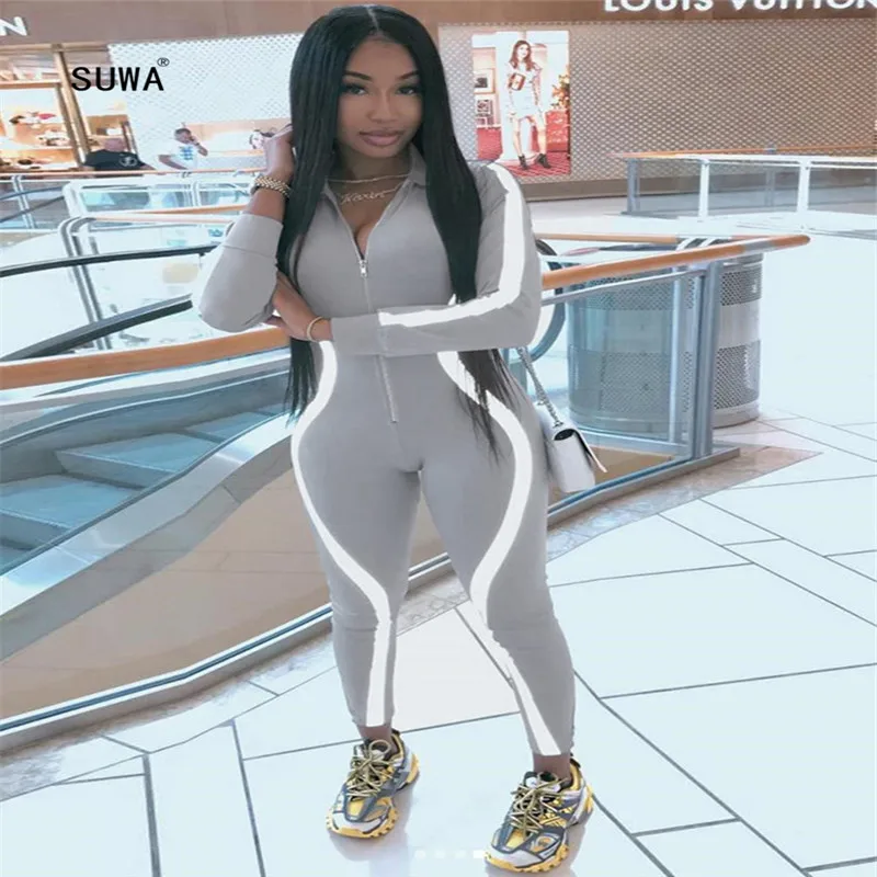 

High Quality Womens Casual Solid Long Sleeve Bodycon Romper Jumpsuit Club Bodysuit Long Pants Lady Streetwear