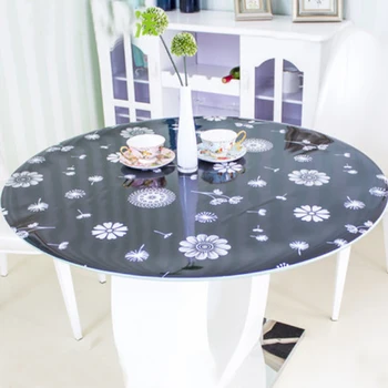 

HAZY 1.5mm 3D Pattern PVC Tablecloth Waterproof Dust-proof Anti-fouling Round Table Cover Protect the Desktop Glass Soft Cloth