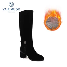 VAIR MUDO/Зимние Повседневные сапоги до колена теплые зимние женские сапоги обувь на платформе с круглым носком на молнии; женские мотоциклетные сапоги на низком каблуке; ZT15