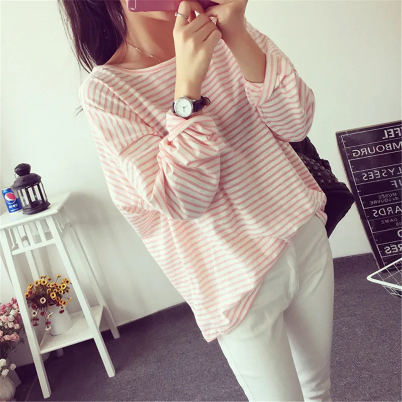 

Participants in the New Tops Striped Loose Long Sleeve Pullover Round Neck t-shirts getting Top Korean Style of Autumn 2019