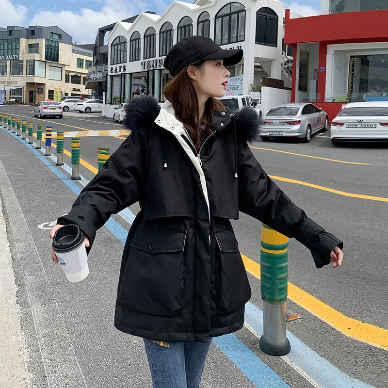 

Main Push by Nalini White Duck down Dongdaemun down Jacket Women's Mid-length Workwear Waist Hugging Thick Fashion Velcro.