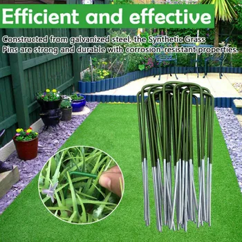 

10pcs/set Turf Pin Artificial Grass Pegs Half Green U Shape Galvanised Steel Pegs Membrane Fabric for Garden Hard Ground