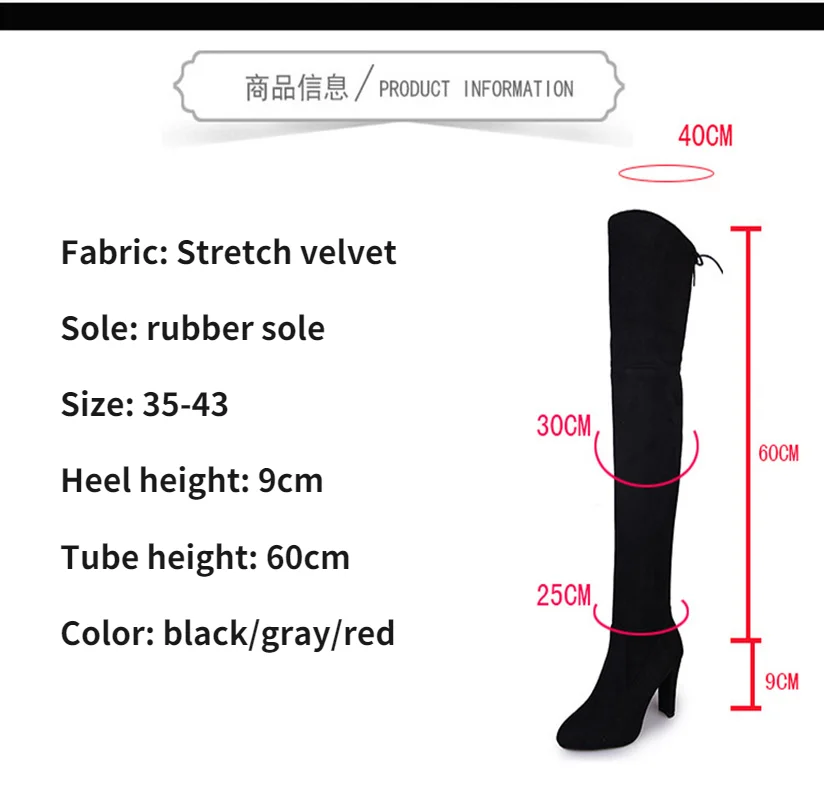 Women's Spring Autumn New Fashion Side Zipper Long Boots Were Thin High-heeled Thick Suede Over-the-knee Black Gray Shoes