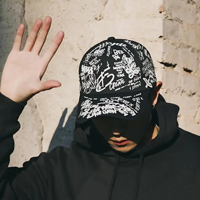Бейсбольная Кепка унисекс с принтом граффити, тканые технологии из атласа и шелка, мультяшная Повседневная Кепка в стиле хип-хоп, уличная бейсболка