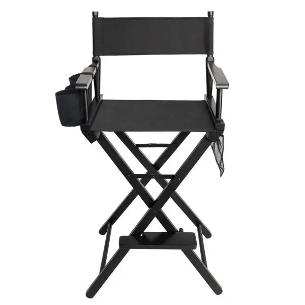 

High Quality Solid Hardwood Polyester Folding Makeup Chair Black Easy Carry Portable