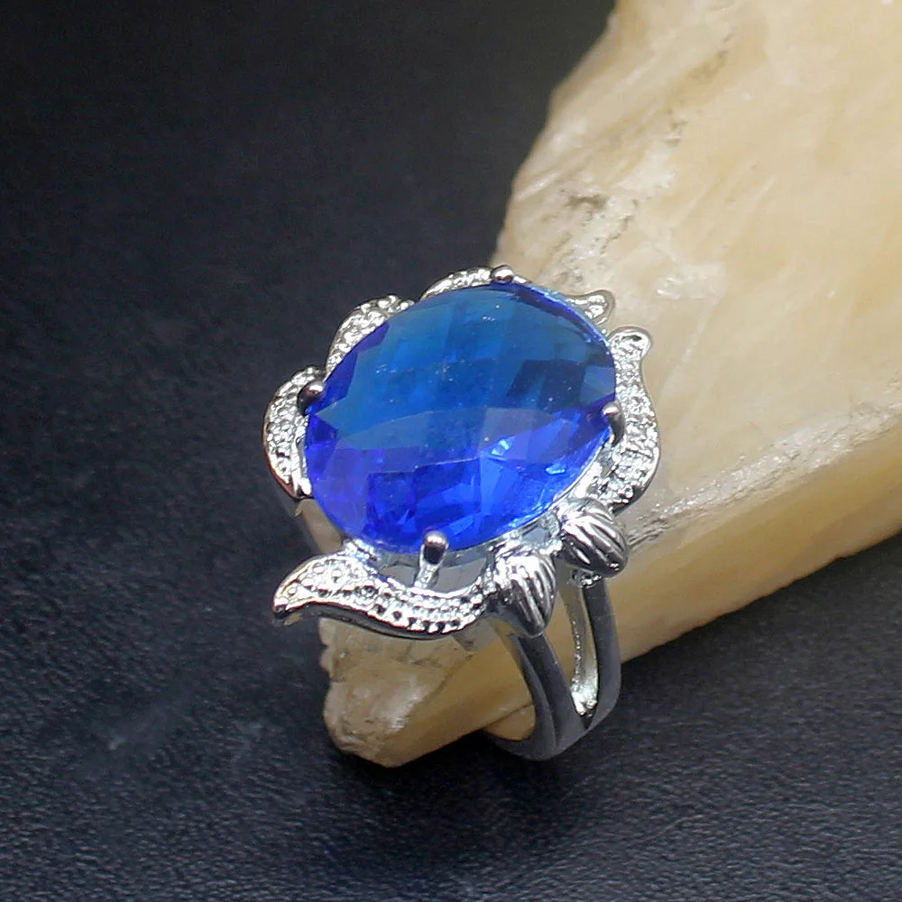 

Gemstonefactory Jewelry Big Promotion Single Unique 925 Silver Special Hot Blue Topaz Women Men Gifts Band Rings 8# 20213170