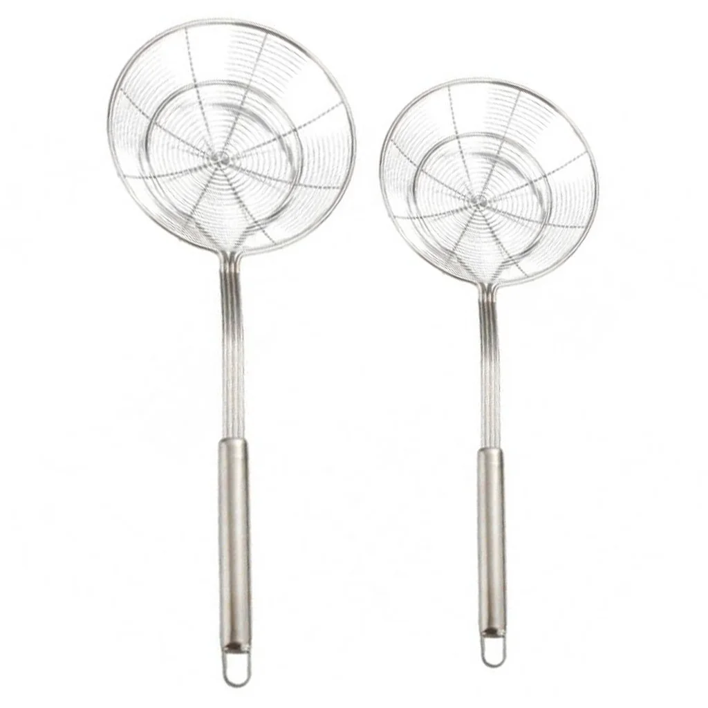 2 Pieces Stainless Steel Spiral Lifter Skimmer Deep Frying Strainer 20cm&14cm - Silver