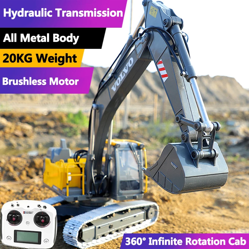 Full Metal Hydraulic Transmission Brushless RC Excavator Infinite Rotation Cab 20KG Weight 60Mins Endurance 100M Truck Model |