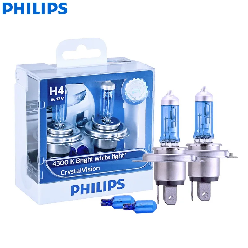 

Philips Crystal Vision 9003 HB2 H4 12V 60/55W P43t 12342CVSM 4300K Bright White Car Halogen Head Light Hi/lo Beam (Twin Pack)