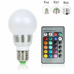 Lampe à commande intelligente LED E14 E27 B22, 16 couleurs changeantes, ampoules Globe RGB, Base à baïonnette à vis, décoration de la maison, avec télécommande IR 