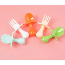

Baby Training Fork Spoon Set Newborn Feeidng Soup Spoon Kid Food Supplement Fruit Fork Safety PP Material Tableware Candy Colors