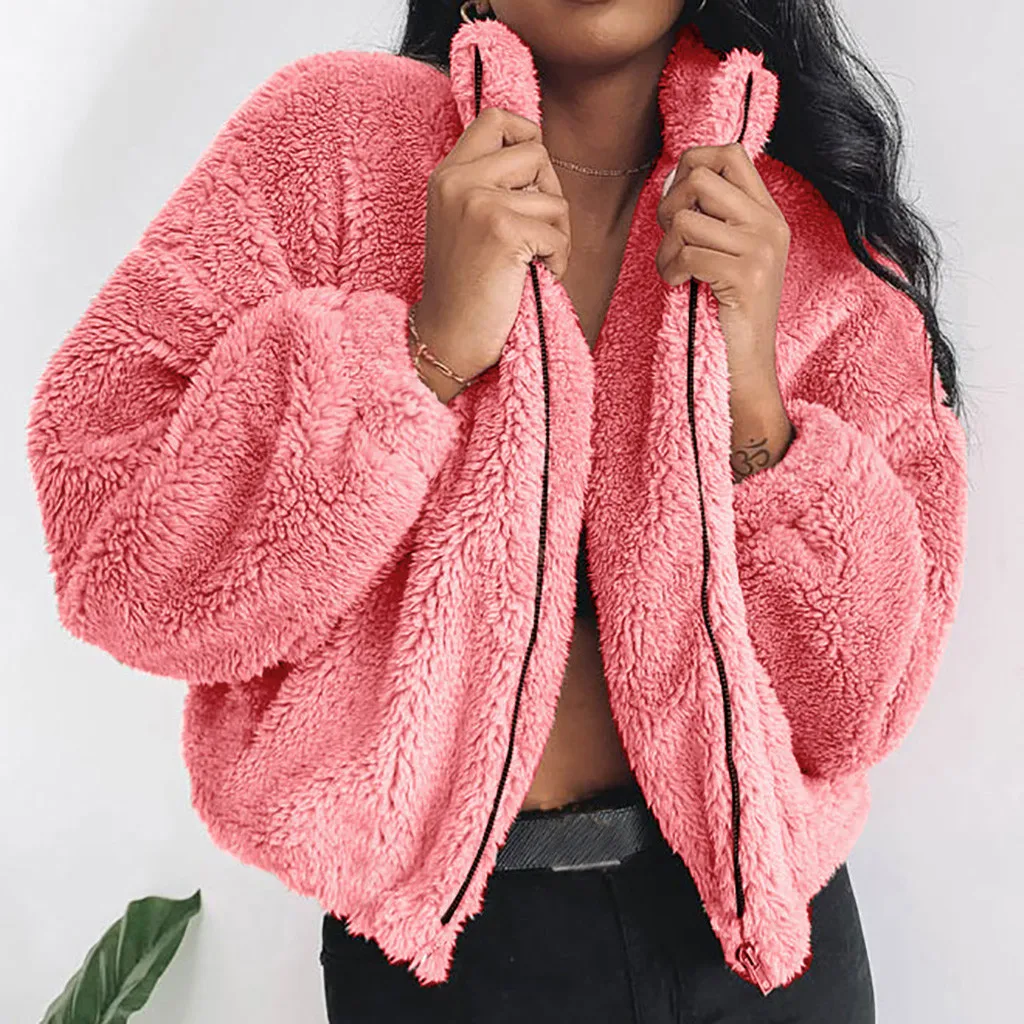 

Winter Teddy Coat Women Faux Fur Coat Ladies Warm Teddy Bear Jacket Thick Warm Coat Jacket Winter Solid Zipper Parka Outerwear
