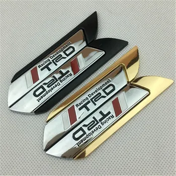 شراءDHL 100pairs 12 سنتيمتر * 2 سنتيمتر سيارة معدنية عالية الجودة شعار TRD الرياضة محدودة الخلفية الذيل شارة ملصق شعارات أسود ذهبي أزرق أحمر ملصق مائي