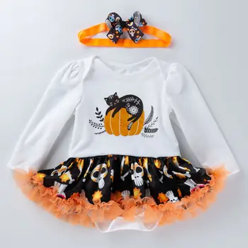 

Infant Baby Kid Girl Halloween Clothes Long Sleeve Tutu Lace Romper+Headband Cute Baby Girl Clothing