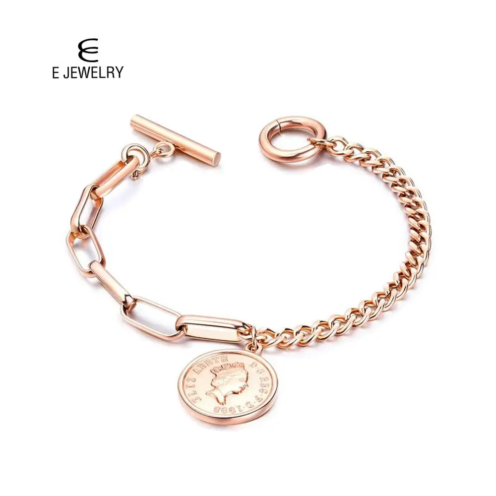 E ювелирные изделия из нержавеющей стали 304 ретро персонализированные круглые бирки Шарм браслет королева елизания Монета и ангел любовь браслет ювелирные изделия