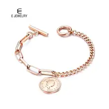 E ювелирные изделия из нержавеющей стали 304 ретро персонализированные круглые бирки Шарм браслет королева елизания Монета и ангел любовь браслет ювелирные изделия