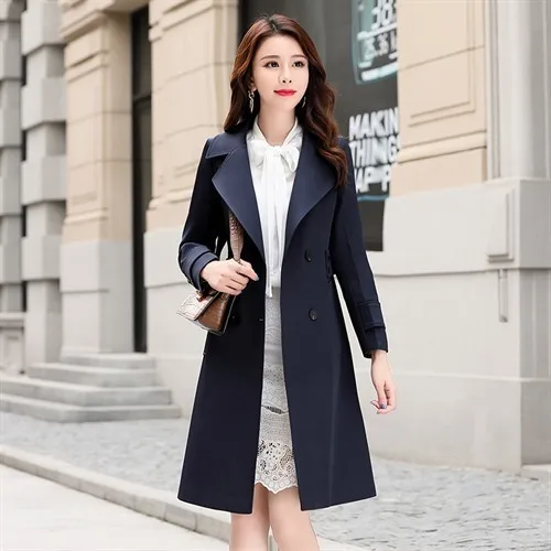 

Trench Coat Women's Mid-length Spring And Autumn 2019 New Style British-Style Long Sleeve Fold-down Collar Elegant Slim Fit Slim