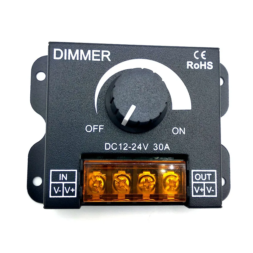 

DC12V-24V LED Dimmer 30A 360W 5050 3528 Adjustable Brightness Lamp Strip Light Driver Single Color LED Controller connector