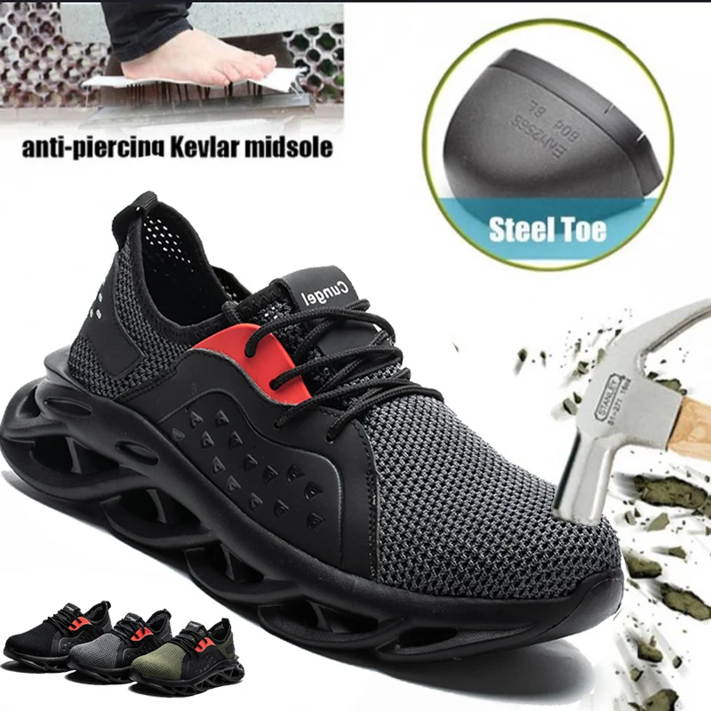

Trend Man Security Boots Breathable Mesh Hiking Boots Comfort Men's Autumn Shoes Anti-Smashing Anti-puncture Mens Work Boots A4