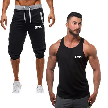 

2019 New Tank top+Shorts Sets Men Letter Printed Summer Suits Casual Vests Men Tracksuits Brand Clothing Tops vest Set Male