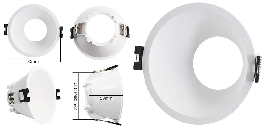 LEDIARY New MR16 GU10 Downlight Frame White Frosted Plastic Recessed Ceiling Downlight Fitting 75mm Cut Hole Anti-glare Design