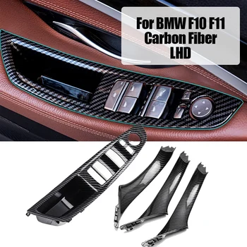 

4PCS Carbon Fiber Door Window Switch Panel Interior Handle Covers For-BMW 5 Series F10 F11 F18 520I 523I 525I 528I LHD