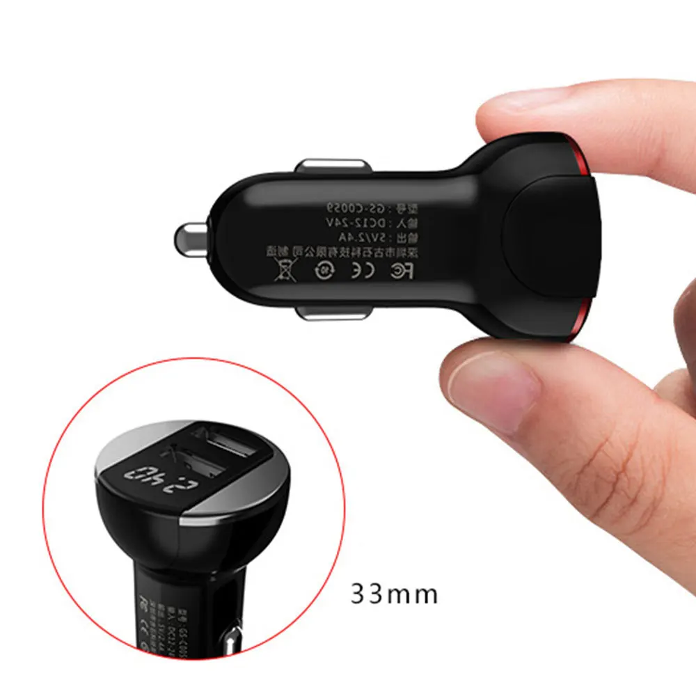 DJSona 5V 2.4A двойной зарядное устройство USB цифровой дисплей Автомобильный аккумулятор напряжение адаптер мобильного телефона для телефона планшета