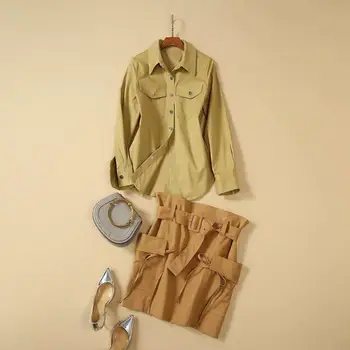 

Autumn 2019 new European and American women's wear Long sleeve shirt Pocket embellished skirt Fashion suits